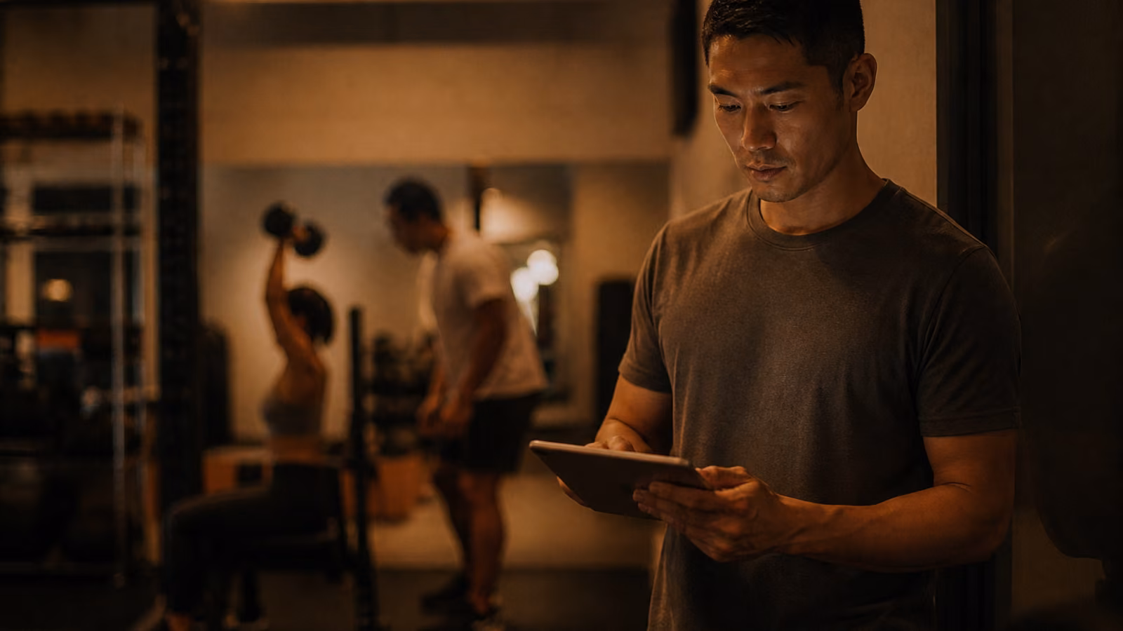 Pemilik gym memantau operasional dan sesi coach melalui tablet